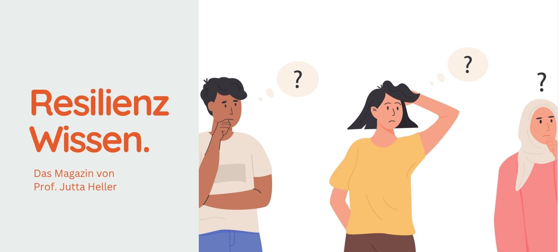 maßnahmen-zur-resilienzstaerkung Drei Personen überlegen vor Fragezeichen-Sprechblasen, wie Unternehmen passgenaue und wirksame Maßnahmen zur Resilienzstärkung auswählen.
