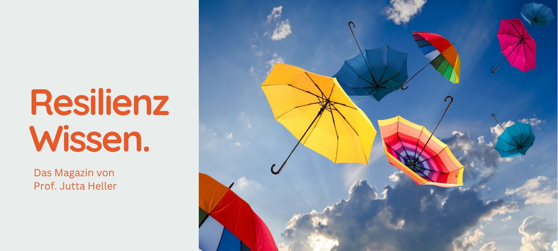 Farbenfrohe Regenschirme dienen als Schutz vor Regen und stürmischen Wolken als Sinnbild für wirksame Schutzfaktoren bei Krisen.